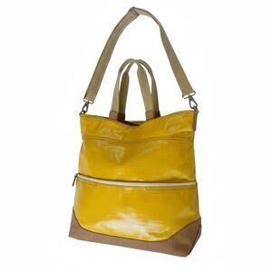 Vintage Fossil Key-Per Tote Yellow Coated Canvas Bag Retro Shoulder Crossbody